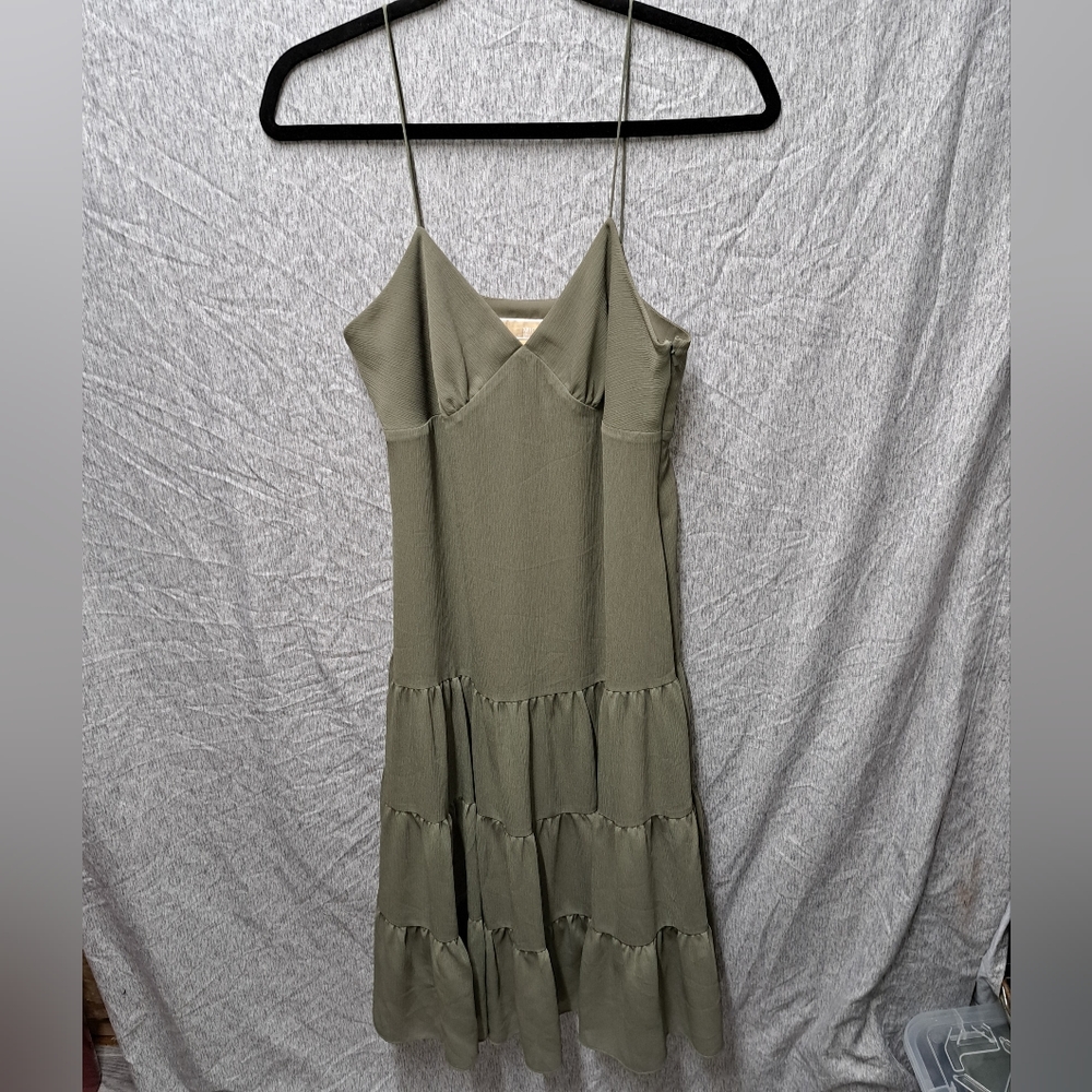 MICHAEL by Michael Kors women's mossy Green spaghetti strap tiered dress